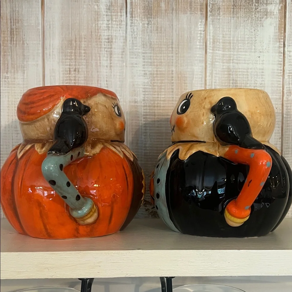 Scarecrow Mugs with Crow Detail Vintage Fall Halloween Decoration Set‎